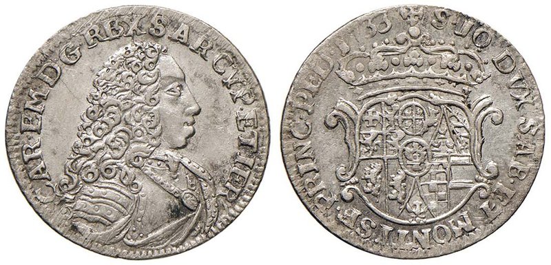 Carlo Emanuele III (1730-1773) Mezza lira 1733 – Nomisma 28 (indicata R/3) AG (g...