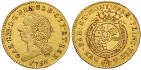 Carlo Emanuele III (1730-1773) Mezza doppia 1756 – Mezza doppia 1756 – Nomisma 130; MIR 944b AU (g 4,82) R

qFDC