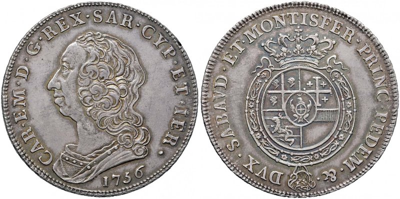Carlo Emanuele III (1730-1773) Scudo 1756 – Nomisma 151; MIR 946b AG (g 35,19) B...