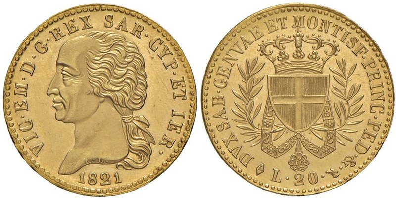 Vittorio Emanuele I (1814-1821) 20 Lire 1821 – Nomisma 513 AU RRR Variante con P...