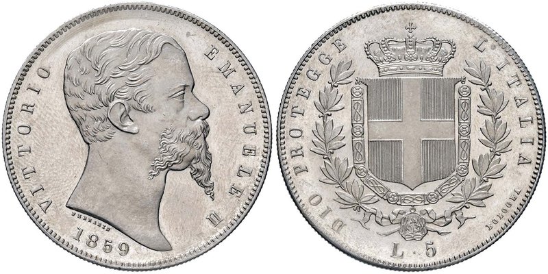 Vittorio Emanuele II re eletto (1859-1861) 5 Lire 1859 B – Nomisma 823 AG RR Con...