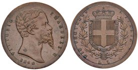 Vittorio Emanuele II re eletto (1859-1861) 5 Lire 1860 B prova in rame o bronzo, bordo liscio – P.P. manca CU (g 23,24) RRRRR Ex Collezione Rocca, lot...
