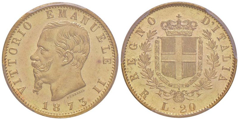 Vittorio Emanuele II (1861-1878) 20 Lire 1873 R – Nomisma 862 AU RRR In slab PCG...