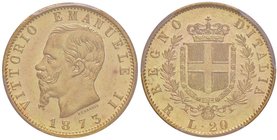 Vittorio Emanuele II (1861-1878) 20 Lire 1873 R – Nomisma 862 AU RRR In slab PCGS MS62. Conservazione eccezionale 

FDC