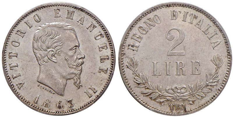 Vittorio Emanuele II (1861-1878) 2 Lire 1863 T valore – Nomisma 908 AG R In slab...
