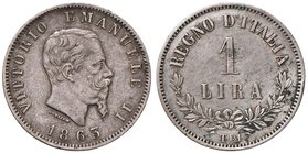 Vittorio Emanuele II (1861-1878) Lira 1863 T valore – Nomisma 918 AG RRR Colpetto al bordo ed una modesta macchia al R/ ma piacevole esemplare di ques...