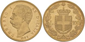 Umberto I (1878-1900) 100 Lire 1883 – Nomisma 972 AU R Conservazione eccezionale con i fondi speculari

qFDC
