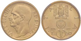 Vittorio Emanuele III (1900-1946) 100 e 50 Lire 1936 – Nomisma 1059, 1071 AU RRR Lotto di due monete entrambe in slab PCGS MS65+ il 100 lire e MS65 il...
