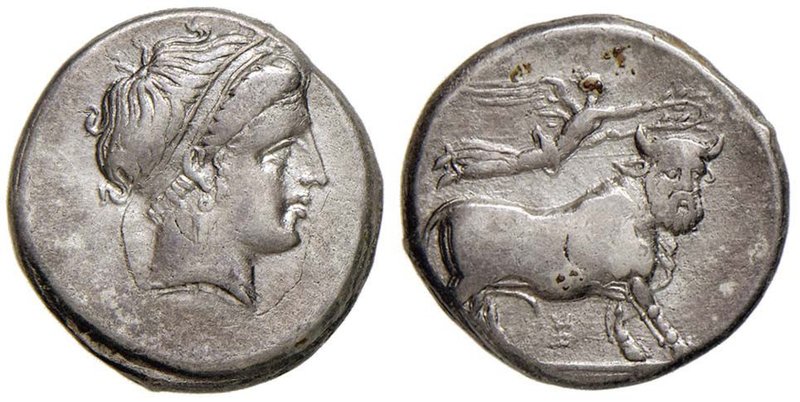 CAMPANIA Neapolis Didramma (circa 320-300 a.C.) Testa di ninfa a d. - R/ Toro an...