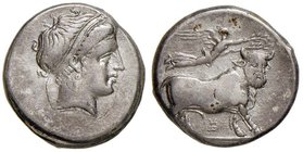 CAMPANIA Neapolis Didramma (circa 320-300 a.C.) Testa di ninfa a d. - R/ Toro androcefalo a d. incoronato da Nike in volo – cfr. ANG ANS 316 e segg. A...