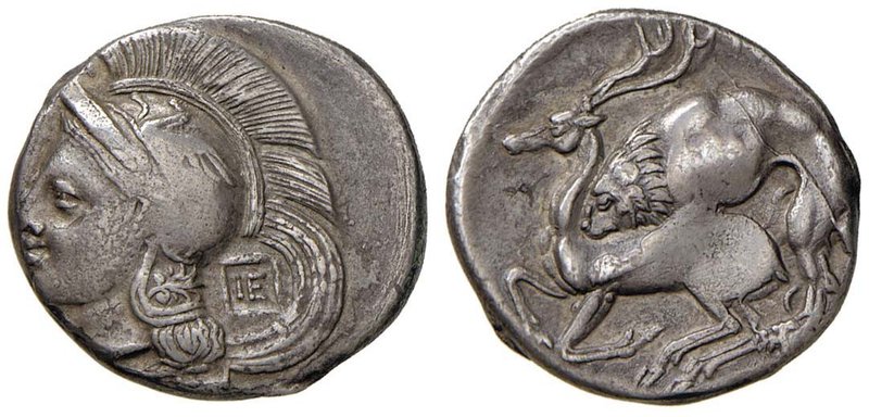 LUCANIA Velia Didramma (circa 280 a.C.) Testa elmata di Atena a s. - R/ Leone ch...