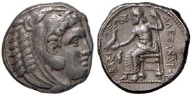 MACEDONIA Alessandro III (336-323 a.C.) Tetradramma (Amphipolis) Testa di Eracle a d. - R/ Zeus seduto a s., nel campo, elmo frigio – Price 112 AG (g ...