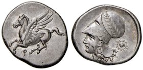 CORINTIA Corinto - Statere (circa 375-300 a.C.) Pegaso a s. – R/ Testa elmata di Atena a s., dietro, egida – Pegasi 427 AG (g 8,54)

SPL
