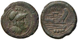 Anonime - Triente (dopo il 211 a.C.) Testa di Minerva a d. - R/ Prua a d. – Cr. 56/4 Æ (g 18,09)

BB+