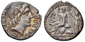Caecilia – L. Caecilius Metellus – Denario (96 a.C.) Testa di Apollo a d. – R/ Roma incoronata dalla Vittoria – B. 45; Cr. 335/1a AG (g 3,87) Splendid...