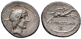 Calpurnia – L. Calpurnius Piso Frugi - Denario (90 a.C.) Testa di Apollo a d. - R/ Cavaliere al galoppo a d. con ramo di palma – B. 11; Cr. 340/1 AG (...