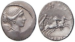 Carisia – T. Carisius - Denario (46 a.C.) Busto della Vittoria a d. – R/ La Vittoria su quadriga a d. – B. 2; Cr. 464/4 AG (g 4,23) 

SPL+/qFDC...