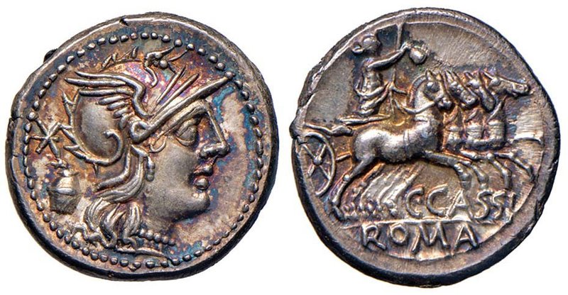 Cassia – C. Cassius – Denario (126 a.C.) Testa di Roma a d. – R/ La Libertà su q...