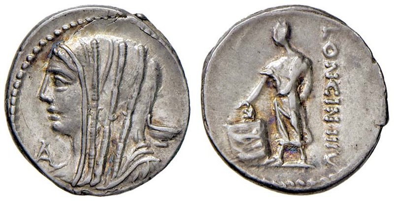 Cassia – L. Cassius Longinus - Denario (63 a.C.) Testa di Vesta a s. – R/ Cittad...