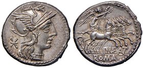 Maenia – P. Maenius Antiaticus M. f. – Denario (132 a.C.) Testa di Roma a d. – R/ La Vittoria su quadriga a d. – B. 7; Cr. 249/1 AG (g 3,84) Conservaz...
