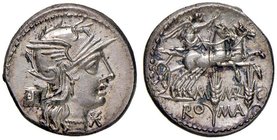 Marcia – M. Marcius Mn. f. – Denario (134 a.C.) Testa di Roma a d. – R/ La Vittoria su biga a d. – B. 8; Cr. 245/1 AG (g 4,00) Conservazione ecceziona...