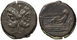 Memmia – L. Memmius Galeria - Asse (106 a.C.) Testa di Giano - R/ Prua a d. ornata da testa di Venere incoronata da Cupido – Cr. 313/2 Æ (g 23,52) RR...