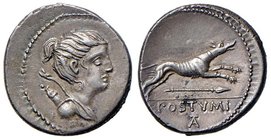 Postumia – C. Postumius – Denario (74 a.C.) Busto di Diana a d. – R/ Cane a d. – B. 9; Cr. 394/1a AG (g 4,00) 

SPL+