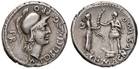 Pompeo Magno - Denario (46-45 a.C.) Testa di Roma a d. - R/ Pompeo accetta una palma offerta dalla personificazione della provincia Baetica – B. 9; Cr...