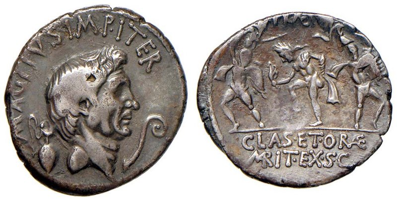 Sesto Pompeo – Denario (42-40 a.C.) Testa a d. - R/ Anapia e Amfinomo con i loro...