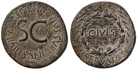 Augusto (27 a.C.-14 d.C) Sesterzio - SC nel campo - R/ OB CIVIS SERVATOS, scritta in corona d’alloro – RIC 383 Æ (g 25,57)

SPL