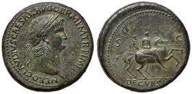 Nerone (54-68) Sesterzio - Testa laureata a d. - R/ Nerone a cavallo a d. – RIC 104 AE (g 25,59) Fondi ritoccati

BB+