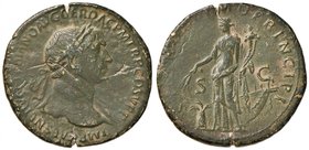 Traiano (98-117) Sesterzio - Testa laureata a d. - R/ L’Annona stante a s. – RIC 492 AE (g 23,82) Ritoccata e ripatinata, frattura del tondello 

BB...