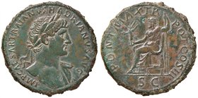 Adriano (117-138) Sesterzio - Testa laureata a d. - R/ Giove seduto a s. – RIC 561 AE (g 26,72) Ritoccata e ripatinata

BB+