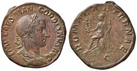 Gordiano III (238-244) Sesterzio – Busto laureato a d. - R/ Roma seduta a s. – RIC 272 AE (g 17,73) Minimi ritocchi nei campi ma bell’esemplare 

SP...