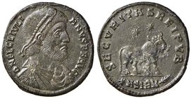 Giuliano II (360-363) Doppia maiorina (Sirmium) Busto diademato a d. – R/ Toro stante a d. – RIC 106 AE (g 8,26)

SPL