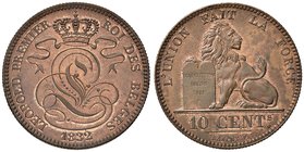 BELGIO Leopoldo I (1831-1865) 10 Centesimi 1832 BRAEMT F con punto – Bogaert 19A CU (g 19,60) Splendido esemplare in rame rosso

FDC