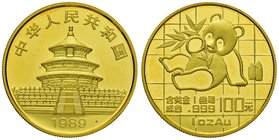 CINA Repubblica popolare – 100, 50, 25, 10 e 5 Yuan 1989– Fr. 22 AU (g 31,13 + 15,62 + 7,78 + 3,10 + 1,55) Lotto di cinque monete

FS