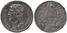 FRANCIA Consolato (1799-1804) 40 Franchi A. 11 Progetto – Mazard 527a Peltro (?) (g 11,60) RR Colpo al margine del R/

SPL