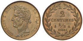 FRANCIA Carlo X (1824-1830) 10, 5 e 2,50 Centesimi Essai – Gad. 201 ecc. CU (g 15,19 + 7,49 + 3,76) RRR Piccola ossidazione al R/ del 5 centesimi ma e...