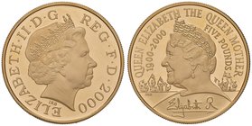 INGHILTERRA Elisabetta II (1952-) 5 Sterline 2000 Gold Centenary Crown – AU (g 39,94) In astuccio con certificato

FS