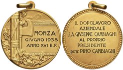 Medaglia A. XVI 1938 dedicata al Grand’ufficiale Giuseppe Cambiaghi Monza – AU (g 17,23 – Ø 32 mm) Marcato 750

SPL