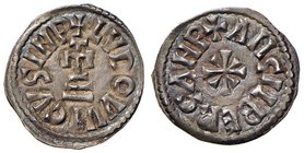 BENEVENTO Ludovico e Angilberga (870-871) Denaro – MIR 244; MEC 1116 AG (g 1,00) RR Bellissimo esemplare dalla patina iridescente

SPL+