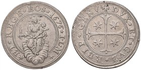 GENOVA Dogi biennali (1528-1797) Mezzo scudo 1676 sigla I L M battuto al torchio – MIR 297/27 AG (g 19,17) RRR Piccole mancanze e screpolature al bord...