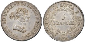 LUCCA Elisa Bonaparte e Felice Baciocchi (1805-1814) 5 Franchi 1805 – MIR 244/1 AG (g 24,93) Bella patina

SPL/SPL+