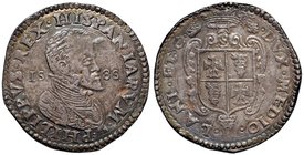 MILANO Filippo II (1556-1598) Ducatone 1585 – MIR 308/12 AG (g 31,78) Bella patina iridescente, mancanze al D/ 

SPL
