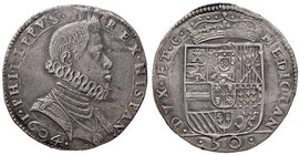 MILANO Filippo III (1598-1621) 50 Soldi 1604 – MIR 344/1 AG (g 14,01) RRR Graffio al R/, porosità marginale ma bell’esemplare di questa rarissima mone...