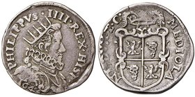 MILANO Filippo IV (1621-1665) Quarto di filippo 1644 – Crippa 21/C AG (g 7,85) RRR 

BB/BB+