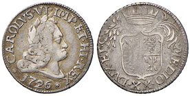 MILANO Carlo VI (1711-1740) 20 Soldi 1726 – MIR 414/5 AG (g 3,70) RRR Graffi al R/

qBB