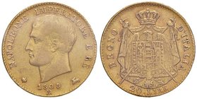 MILANO Napoleone (1805-1814) 20 Lire 1808 Bordo sottile – Gig. 83 AU RRR Sigillato qBB da Numismatica Ranieri. Graffio sulla testa 

qBB