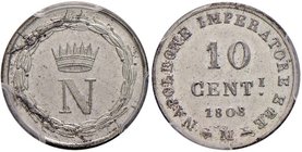 MILANO Napoleone (1805-1814) 10 Centesimi 1808 – Gig. 197 AG RRRR In slab PCGS MS63. Conservazione eccezionale

FDC